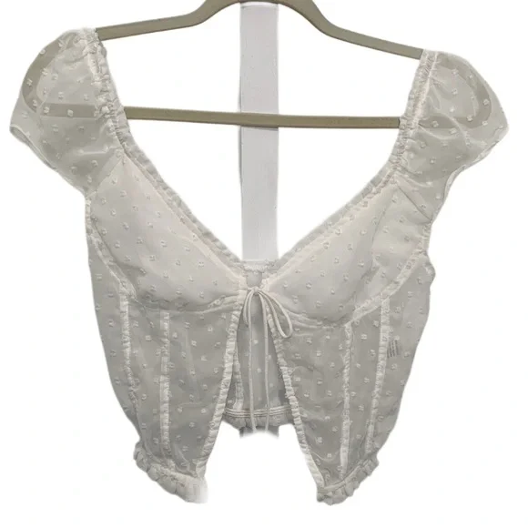 Princess Polly Vaccaro White Swiss Dot Tie Front Cropped Top - Picture 5 of 12